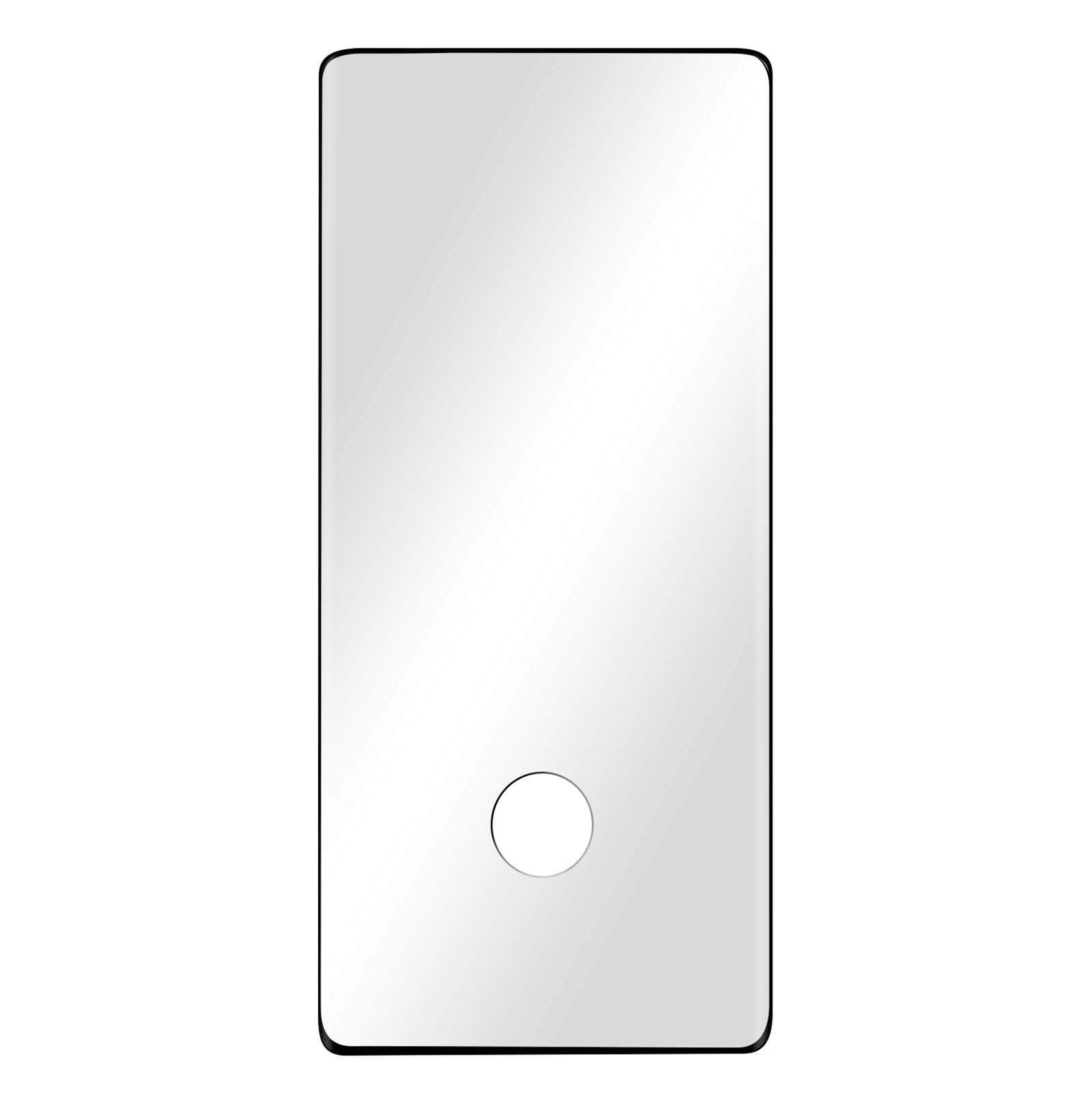 Prostokątna osłona ekranu z okrągłym wycięciem na przycisk, na białym tle.