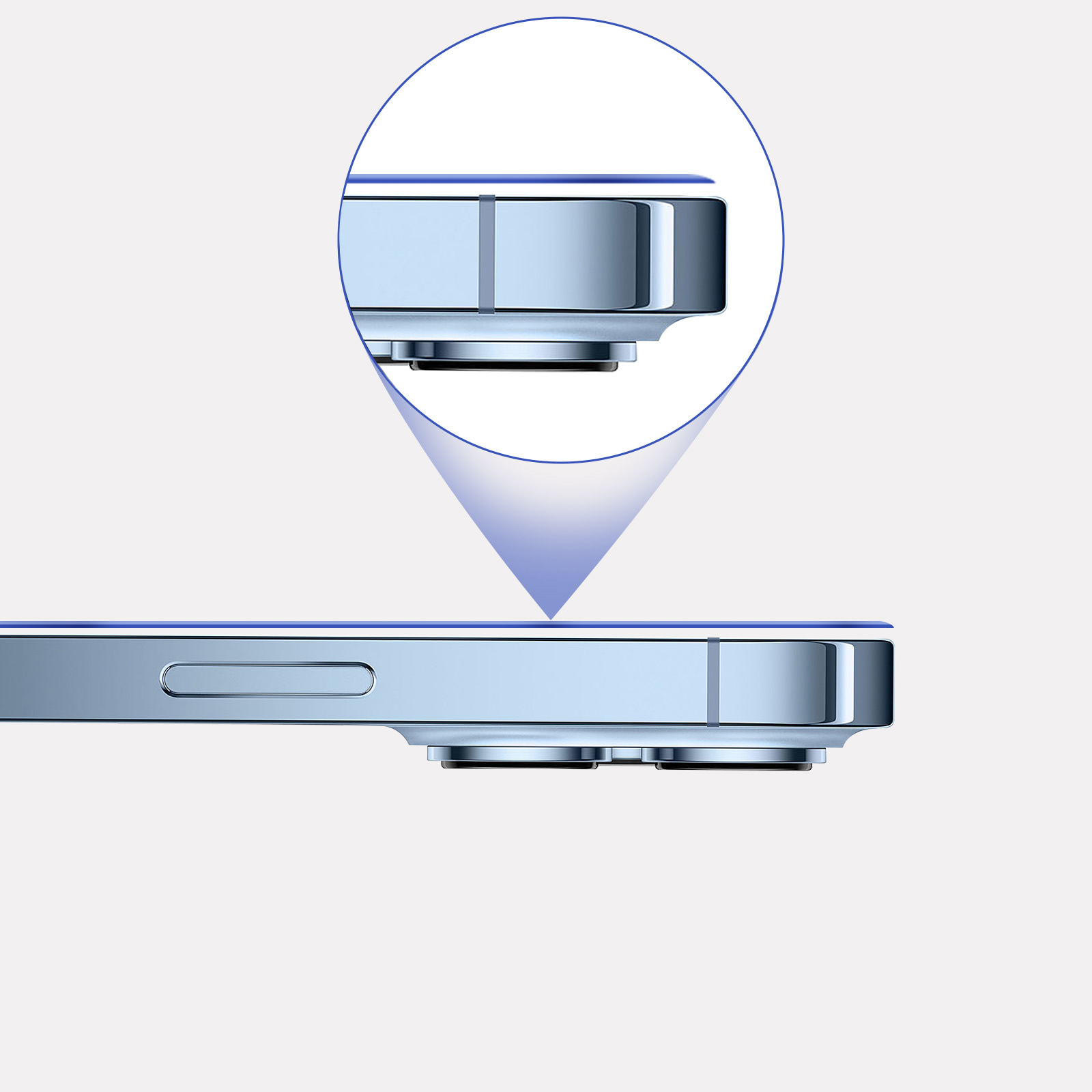 Zbliżenie boku telefonu. Powiększony widok krawędzi pokazuje folię ochronną.