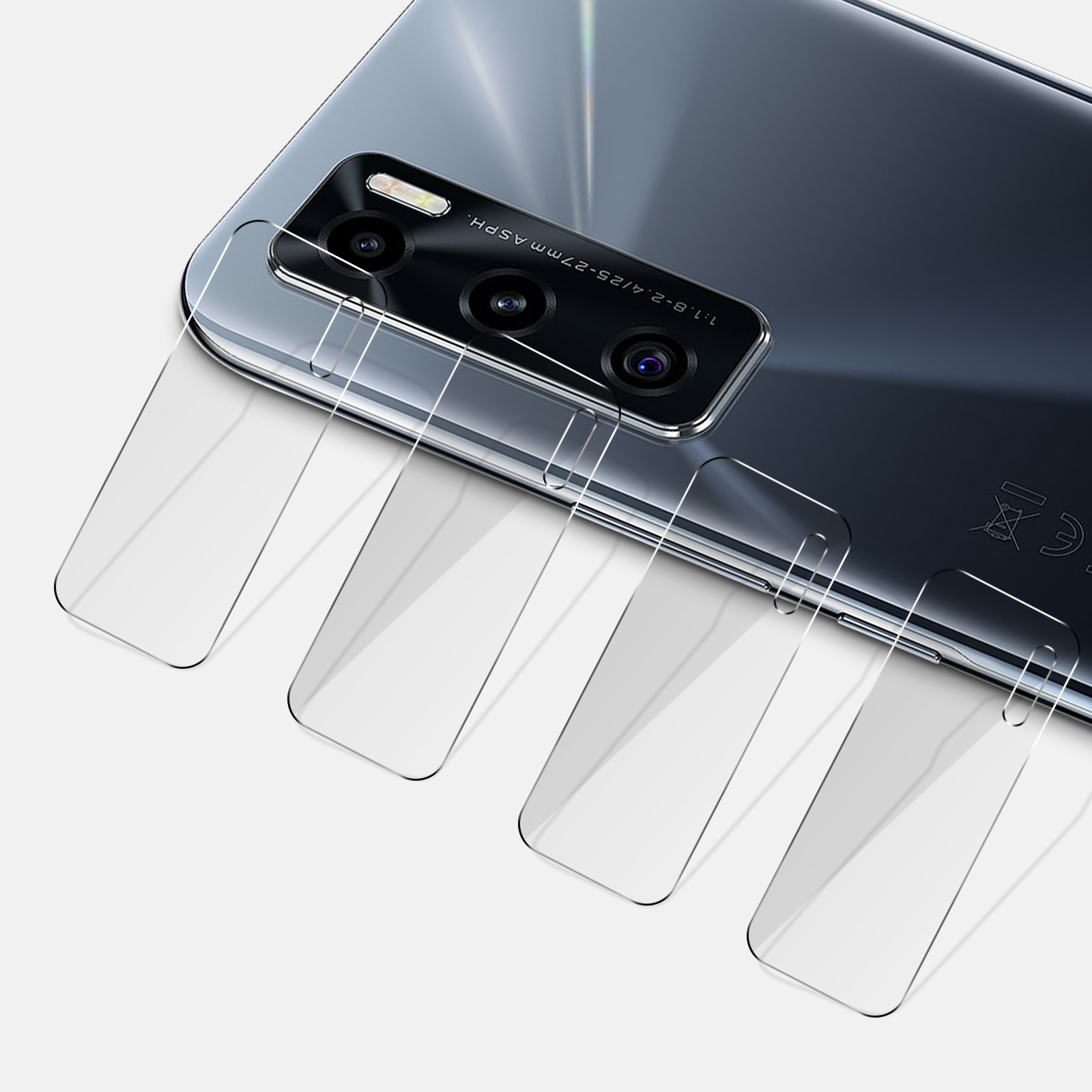 Cztery przezroczyste osłony ekranu, umieszczone na aparatach z tyłu telefonu.