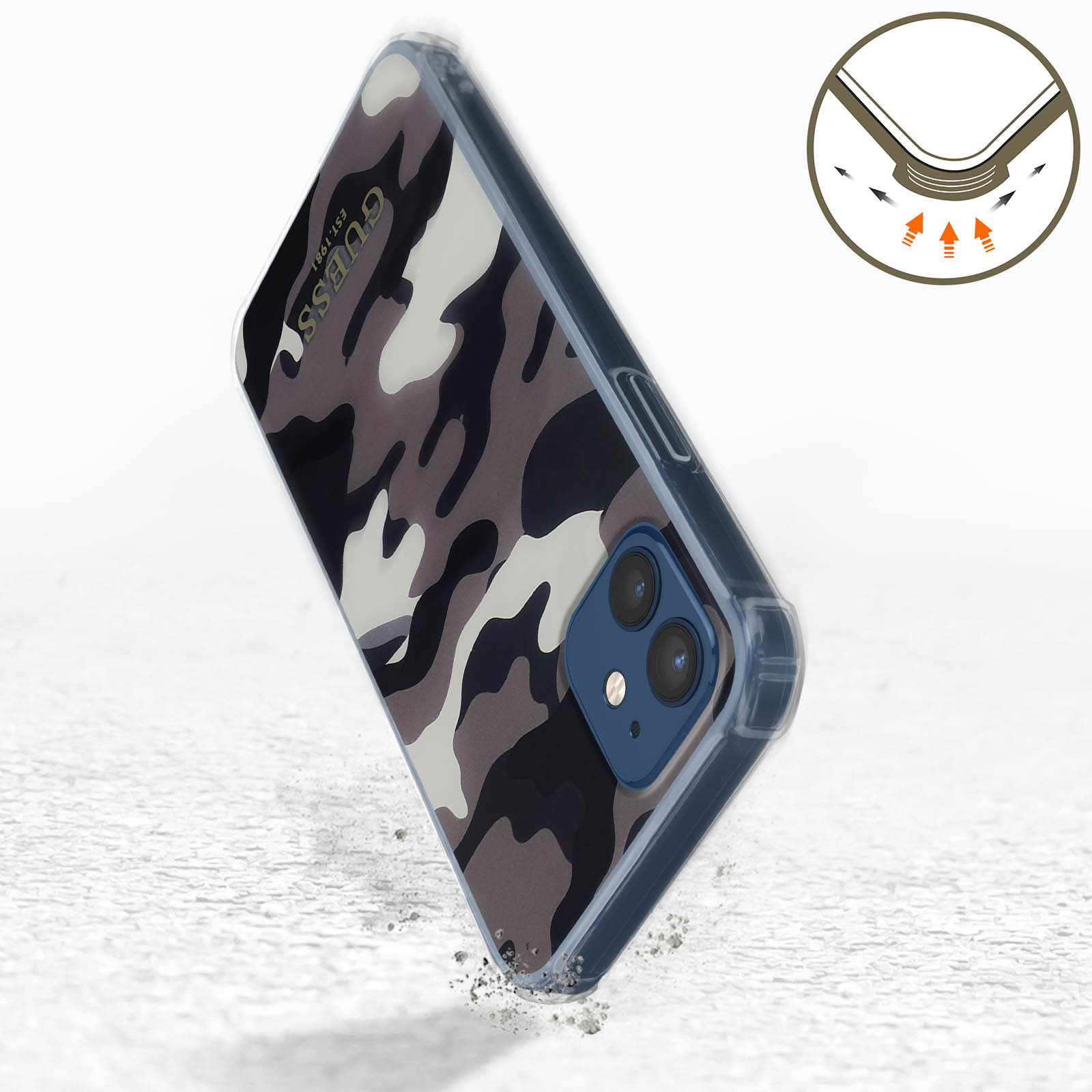 Series, 12 Apple, GUESS Pro, Grau Backcover, Camouflage iPhone