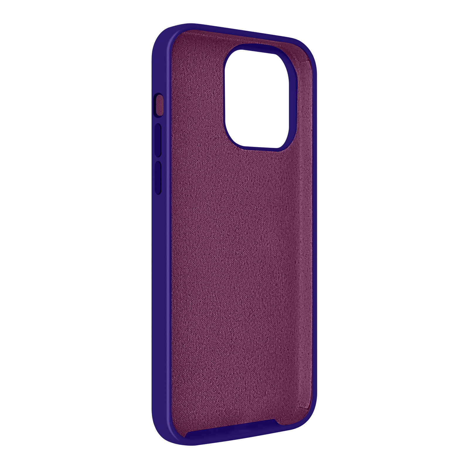 Custodia viola con cornice blu, progettata per un telefono, con una trama interna liscia.