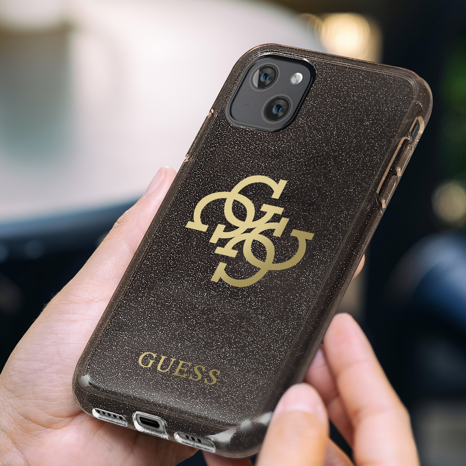 GUESS Glitter 4G Angabe 13 13 Keine Mini, - Logo Big Case (Gold), mini for Backcover, iPhone iPhone Apple