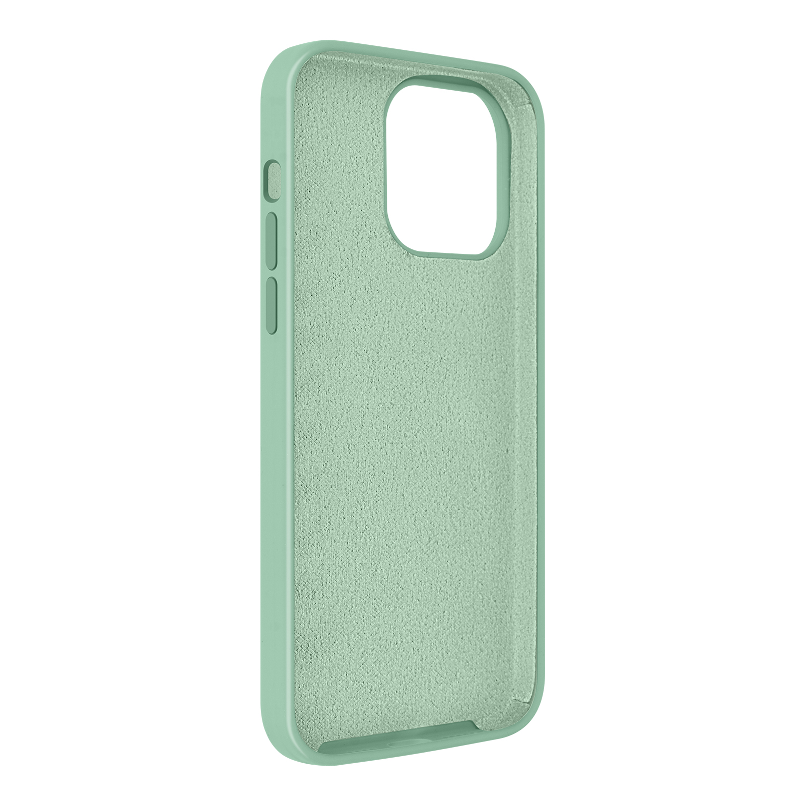 Een lichtgroene telefoonhoes, de binnenkant is lichter groen.