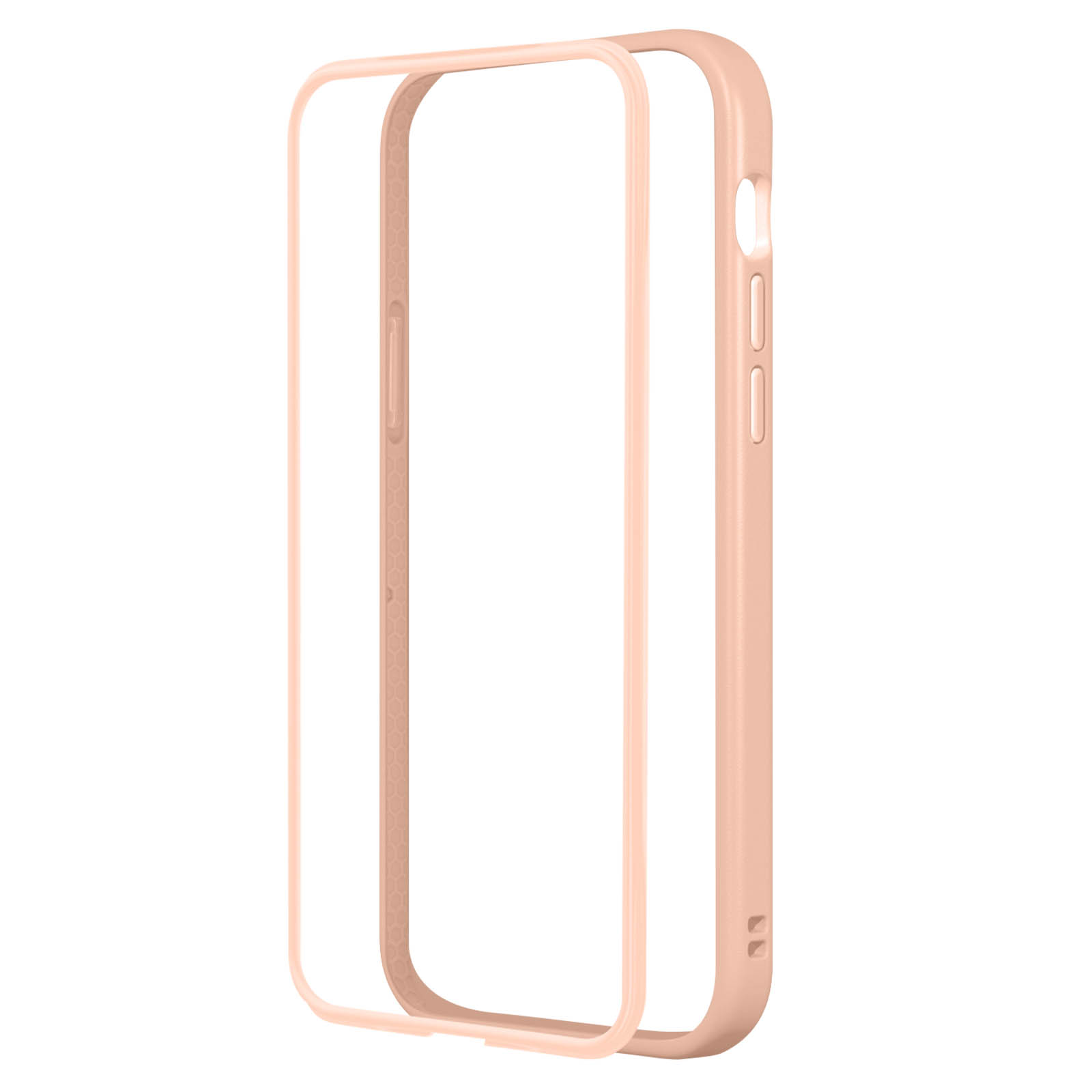 Funda de teléfono con marco vacío, color rosa claro y cubierta transparente.