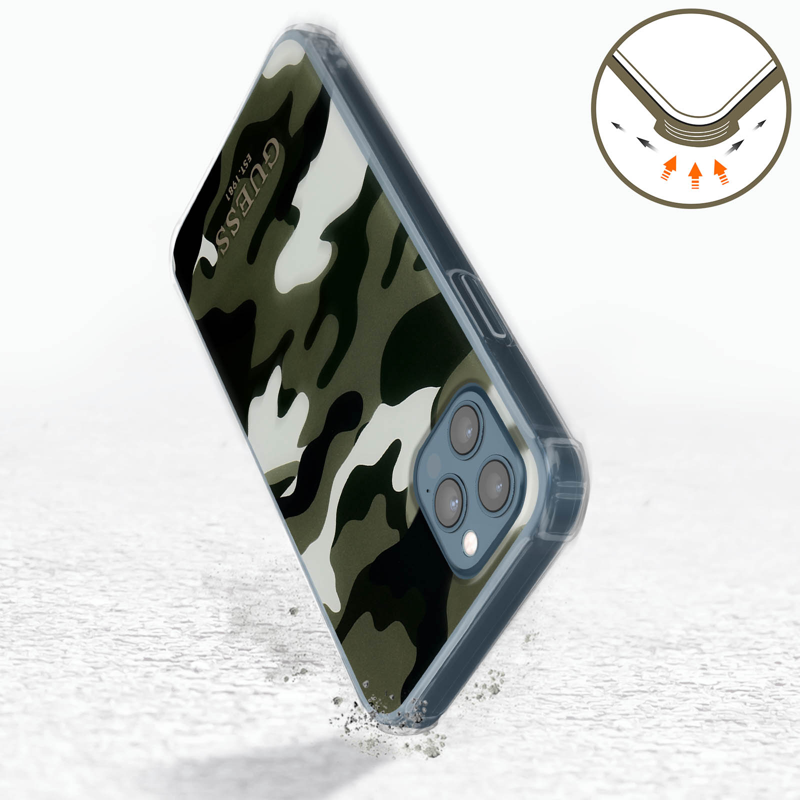 iPhone Pro Series, Grün Apple, Camouflage Backcover, 12 Max, GUESS
