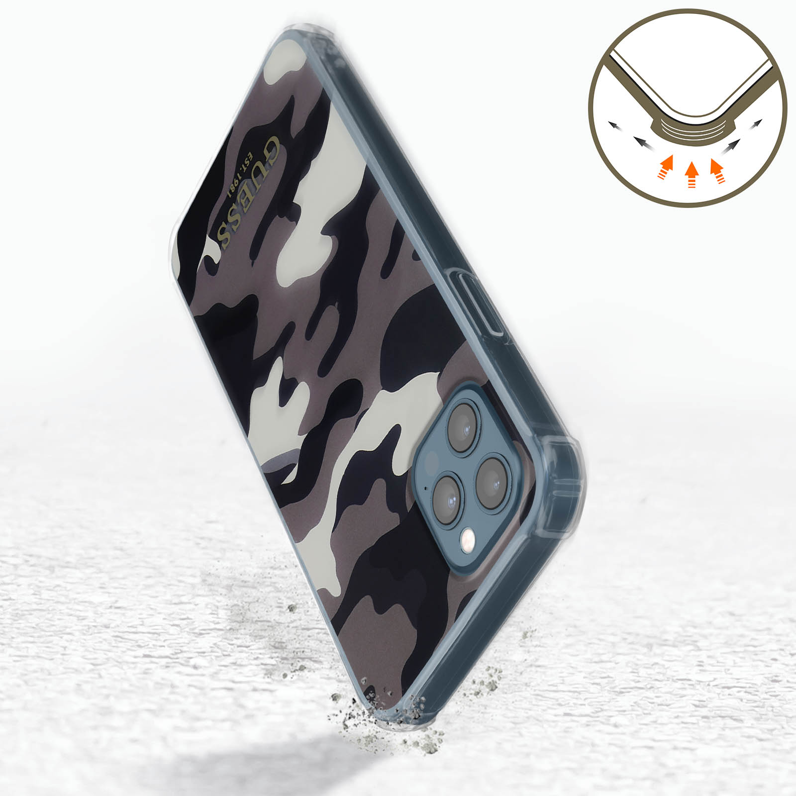 GUESS Camouflage Series, 12 Pro Apple, iPhone Max, Grau Backcover