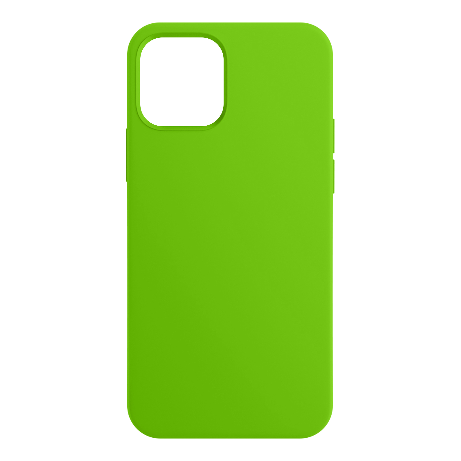 Een felgroene telefoonhoes met een camera-uitsparing en volumeknoppen aan de zijkant.