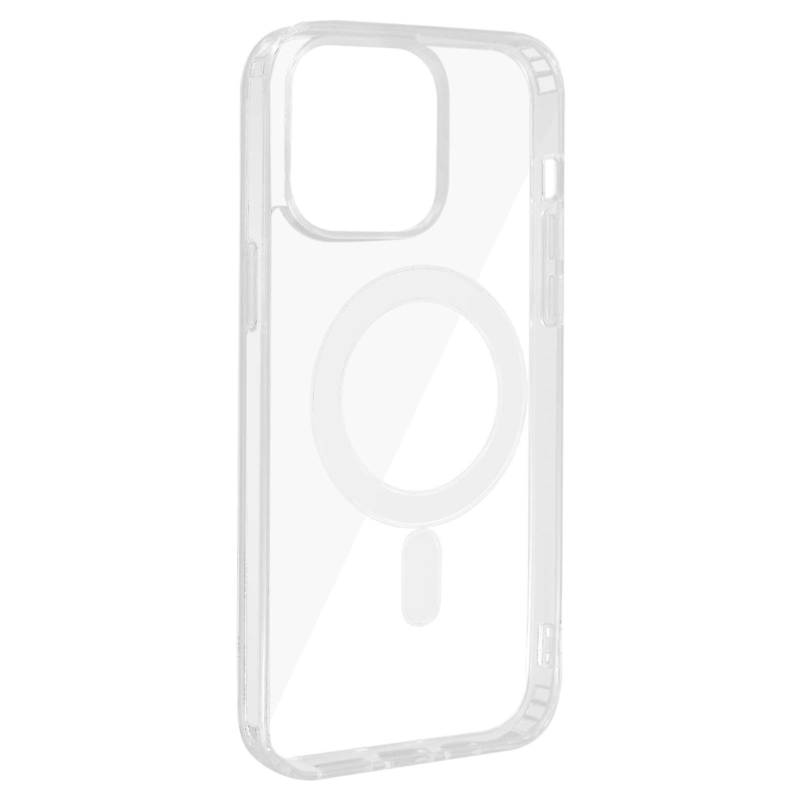 Transparente Handyhülle mit kreisförmiger magnetischer Befestigung. Transparentes Aussehen.