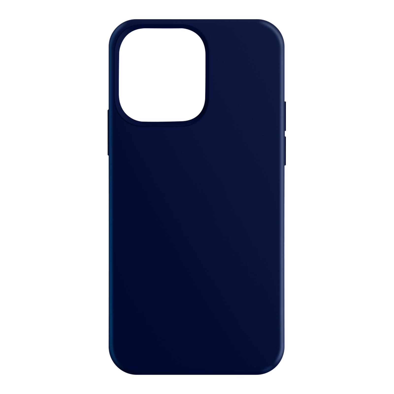 Donkerblauwe telefoonhoes met camera-uitsparing op een witte achtergrond.