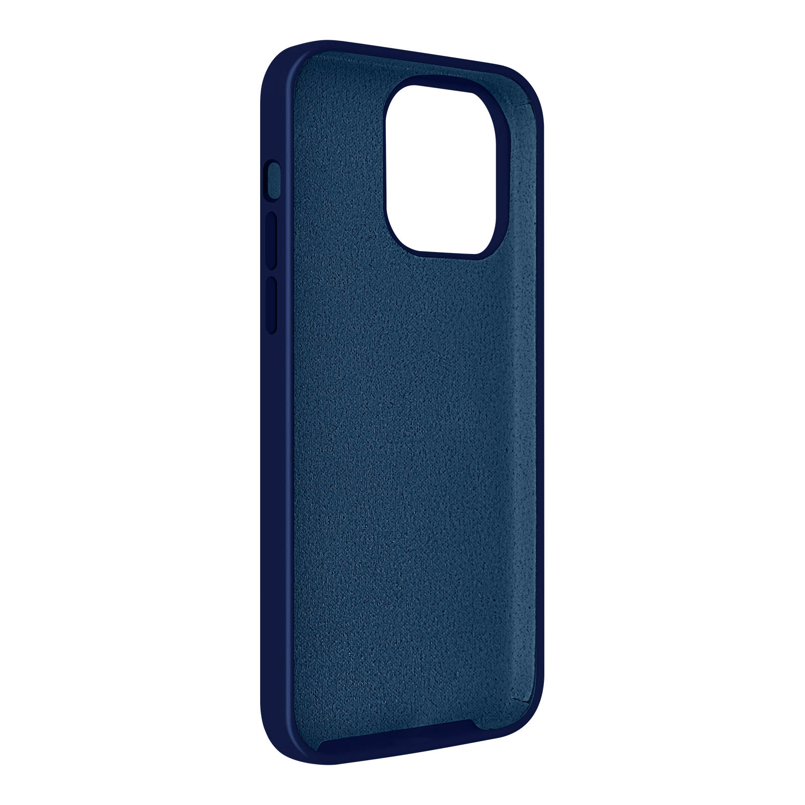 Donkerblauwe telefoonhoes met een uitsparing voor de camera en een donkerblauw frame.