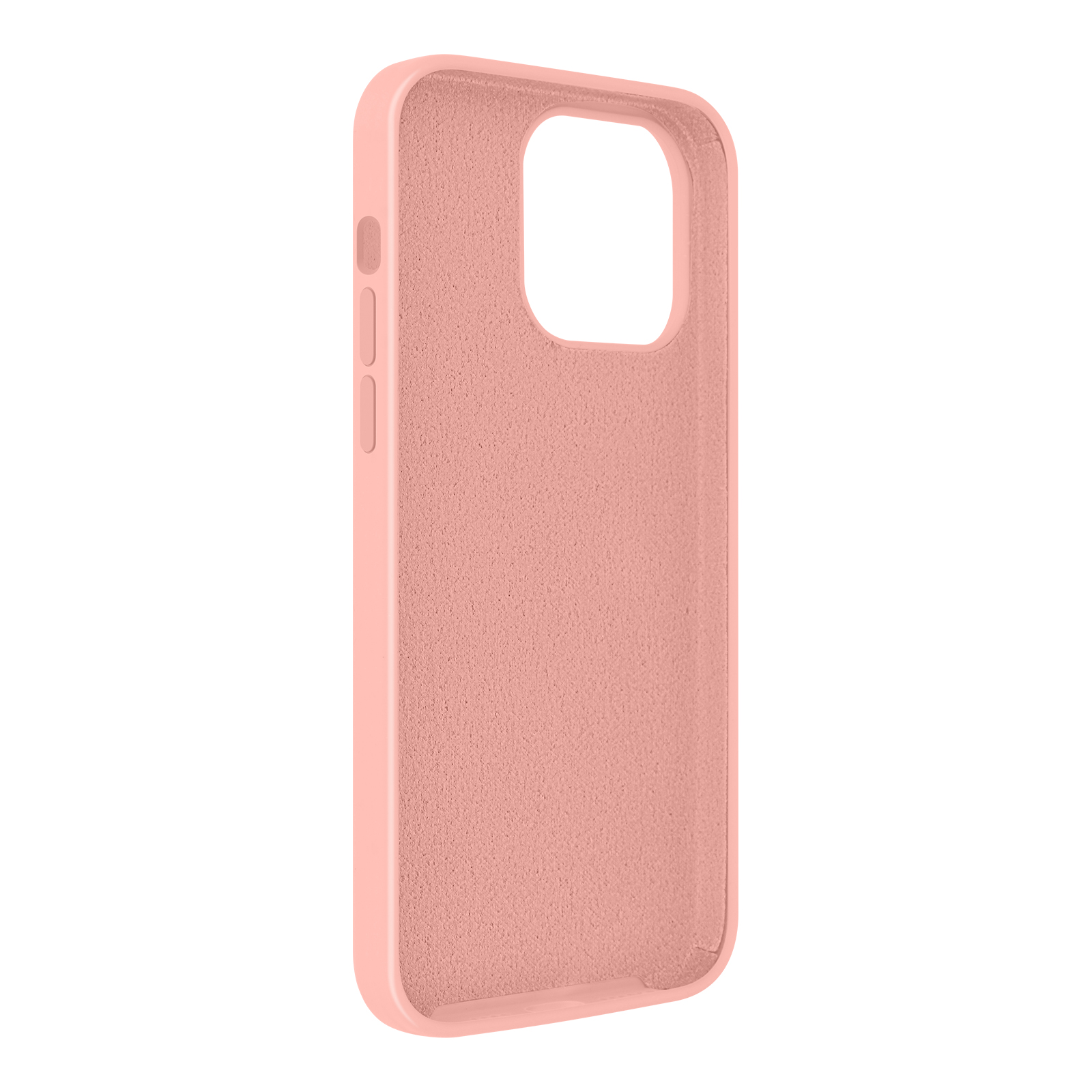 Un étui de téléphone rose. L'étui est vide. Il est de couleur rose uni.