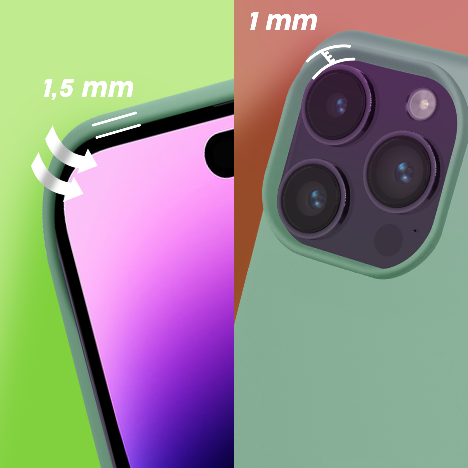 Gros plan sur l'appareil photo du téléphone et les bords de l'étui, montrant la conception et la protection de l'étui.