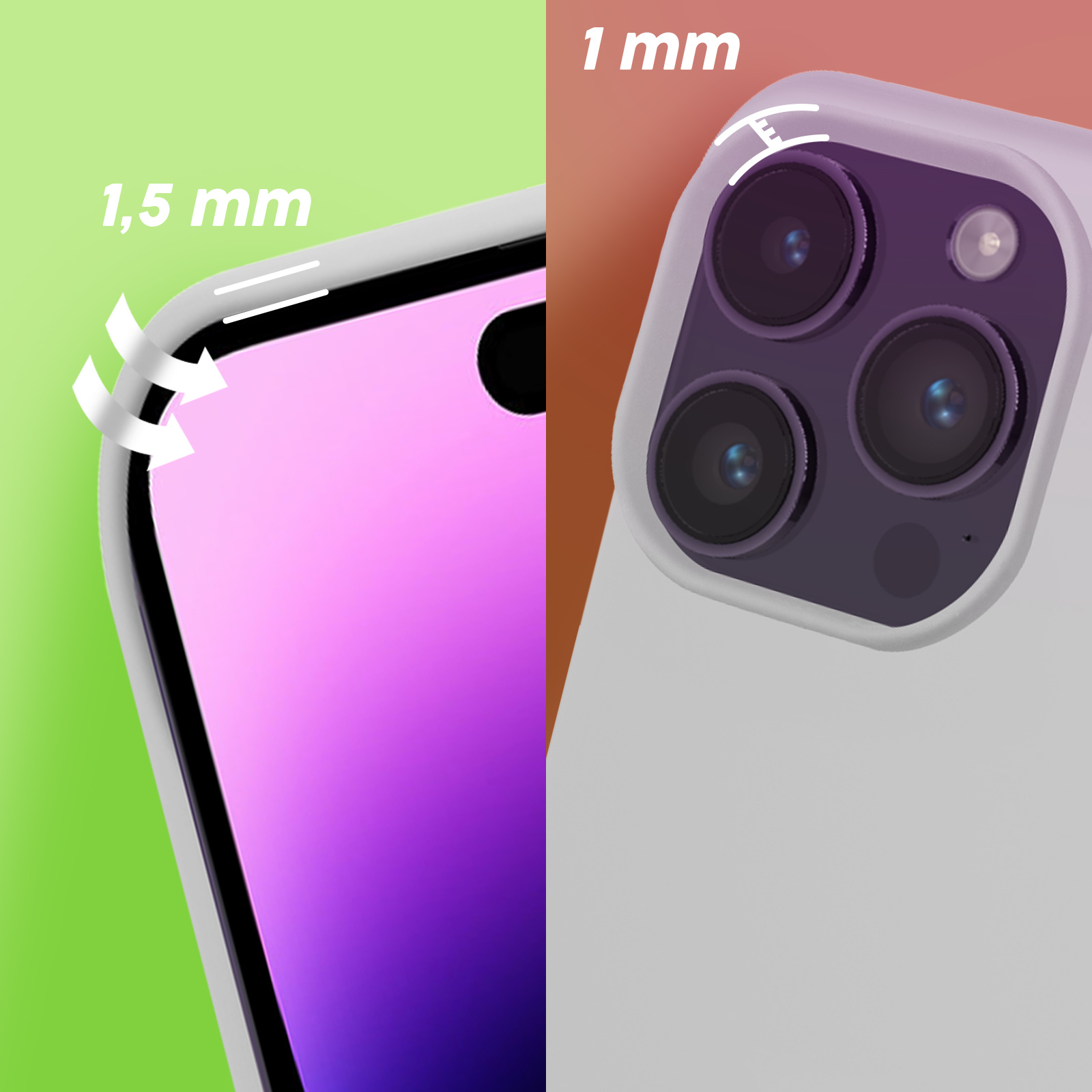 Détail de l'étui du téléphone. Montre les bords du téléphone et de l'étui pour illustrer la protection.