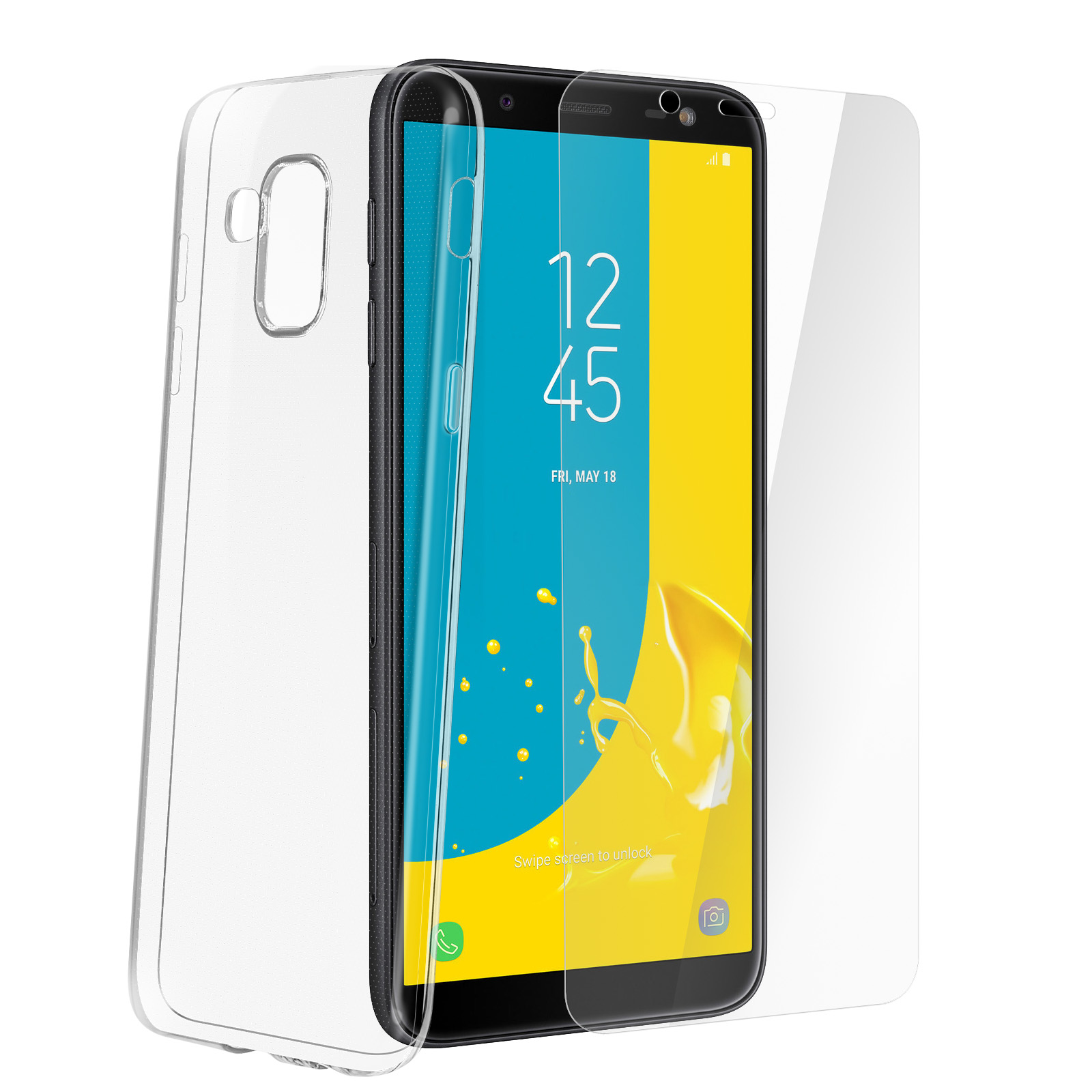 Un telefono con custodia e protezione schermo applicata.