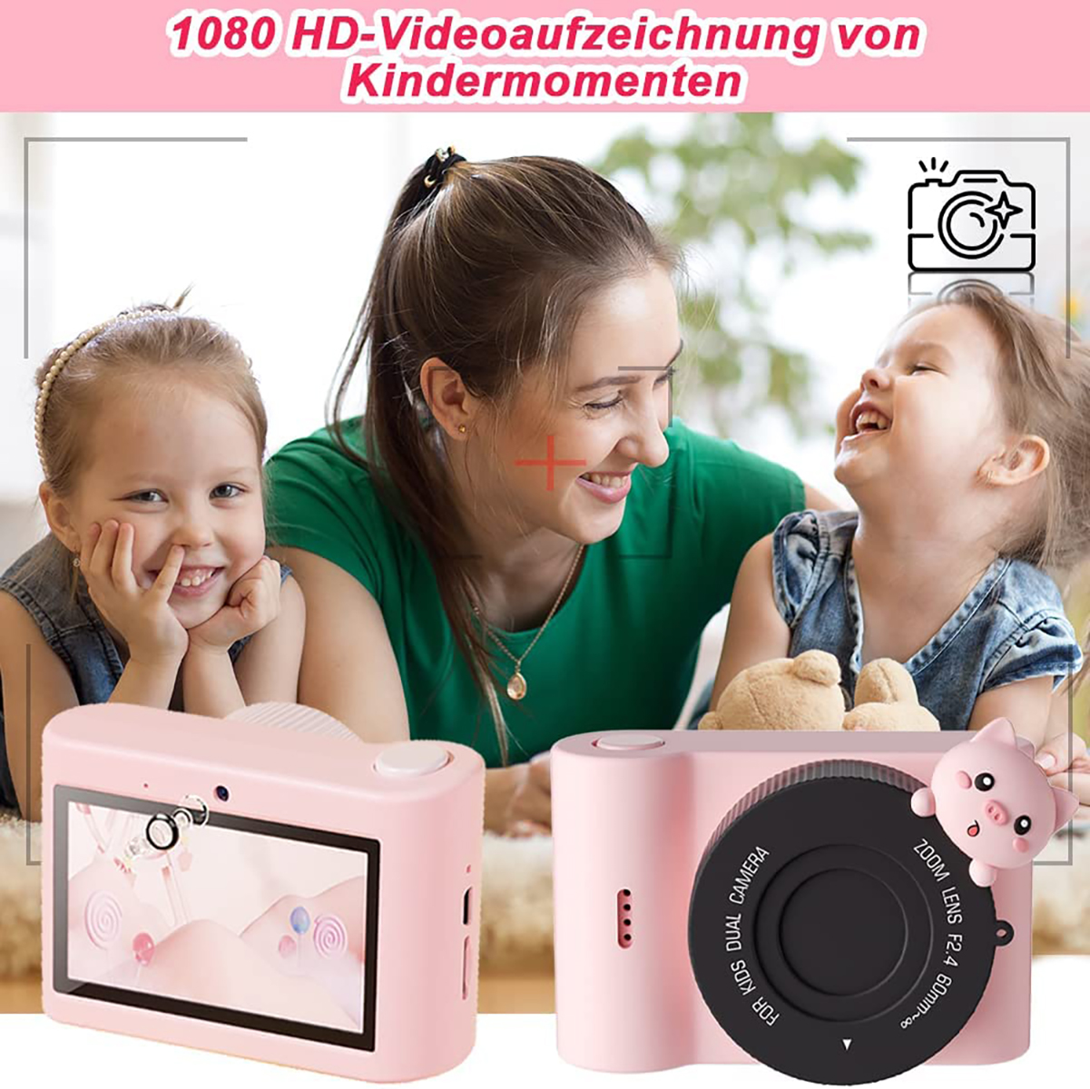 FINE LIFE PRO HD Kamera,WiFi DigitalKamera,32GB SD-Karte 1080P Kinder Selfie Rosa- Videokamera Kinderkamera 48MP