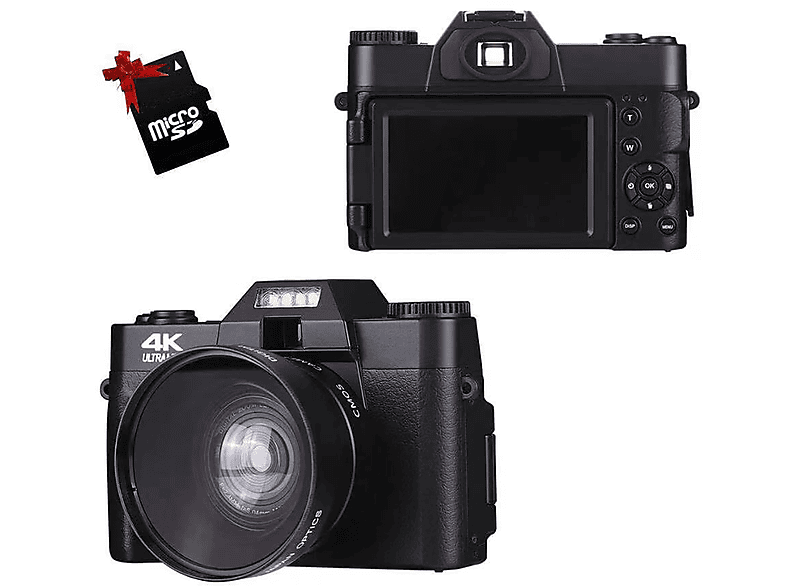 LINGDA 4K Ultra Kompaktkamera 16X 48MP 16x Speicherkarte) HD Digitalzoom Zoom opt. (64g Schwarz, Digitalkamera