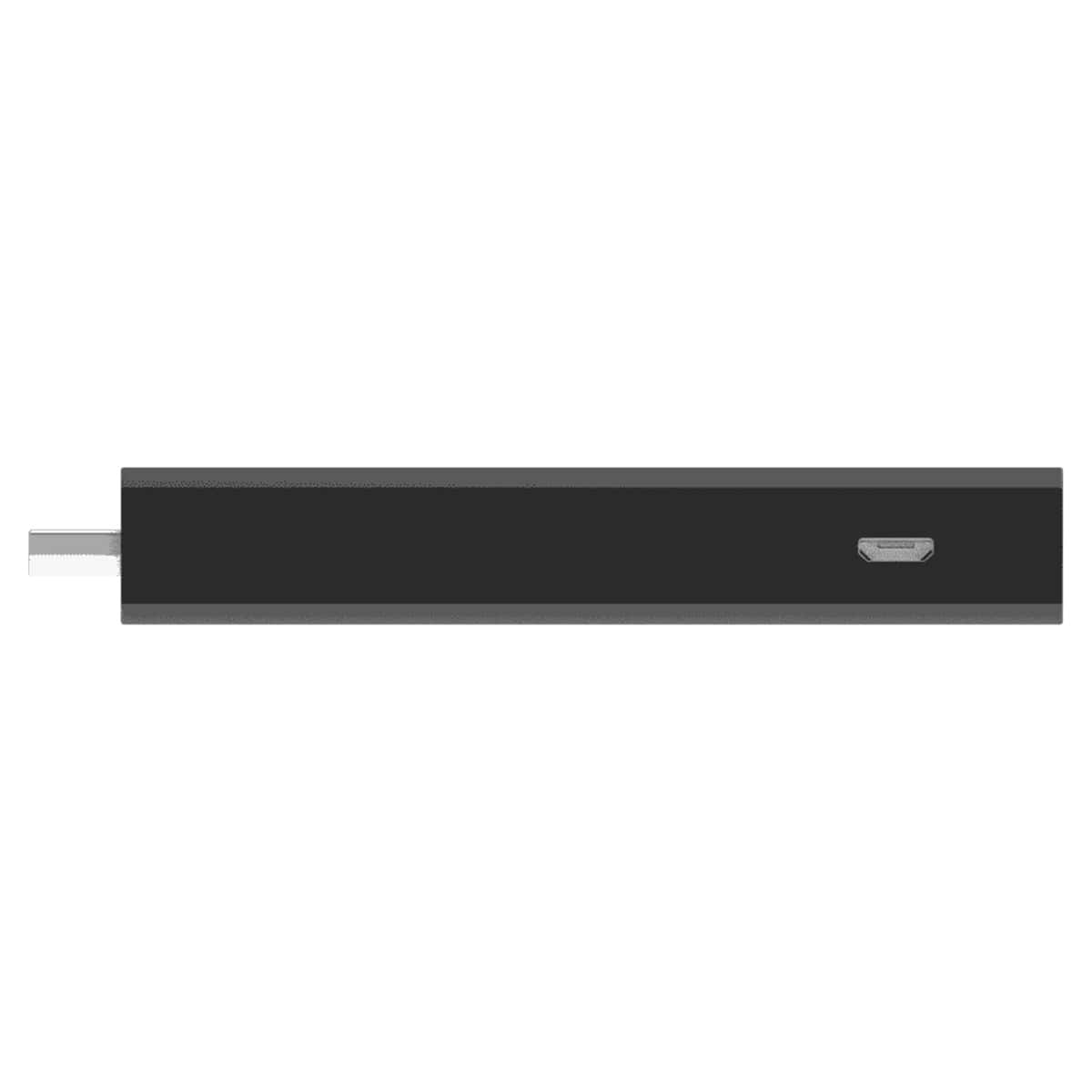 Ein schwarzes, rechteckiges Gerät mit USB-Anschluss auf weißem Hintergrund.