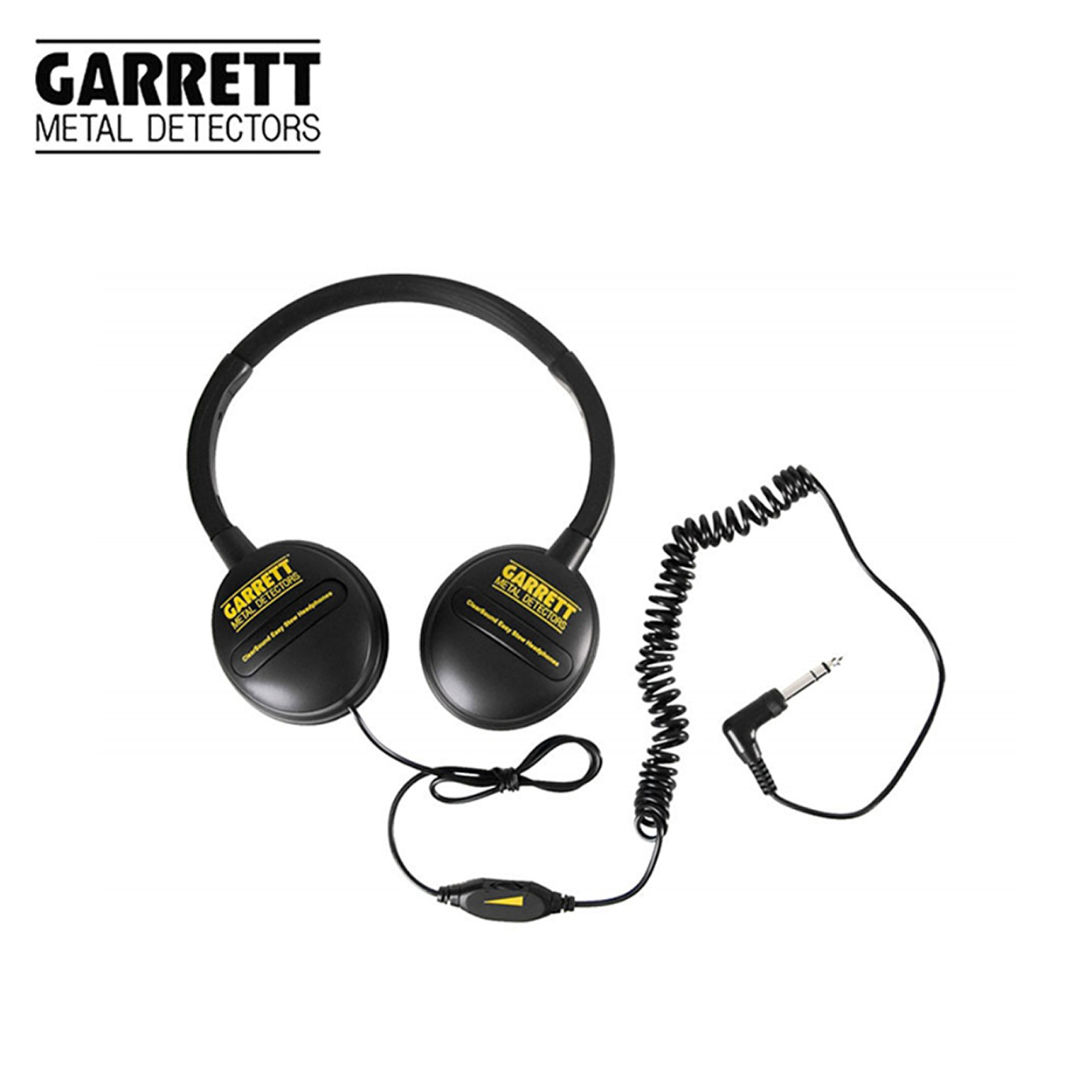 Cuffie nere su sfondo bianco. Il logo Garrett e un cavo sono visibili.