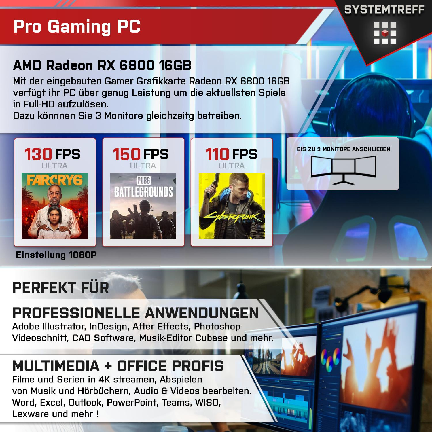 SYSTEMTREFF High-End Gaming Prozessor, GB Gaming PC Ryzen Radeon™ 11 Windows 9 Pro, mSSD, GB 1000 AMD AMD 5950X, RX RAM, 6800 AMD 16 Ryzen™ 9 mit