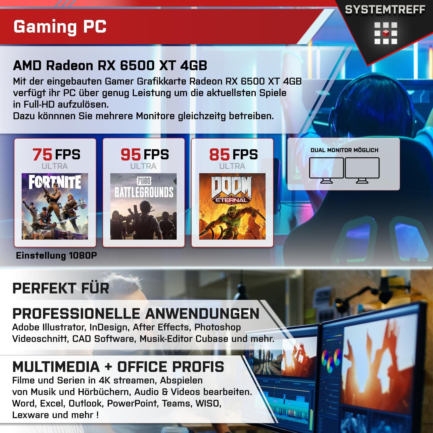 AMD mit 11 Gaming Gaming SYSTEMTREFF GB i7-11700F, mSSD, Radeon™ GB Intel Intel® PC RX 6500 Windows Pro, XT RAM, Core 1000 Core™ i7 Prozessor, 16