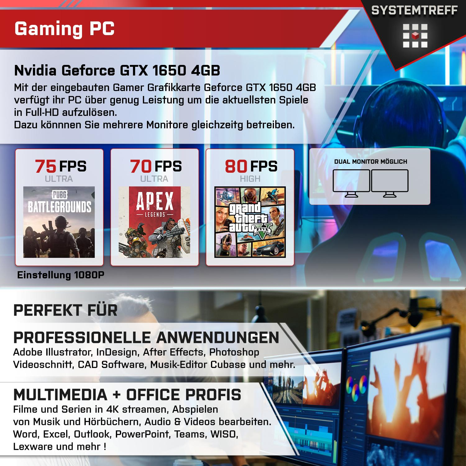 SYSTEMTREFF Gaming AMD Ryzen 5 GeForce® GB 1650 16 RAM, HDD, Gaming GB 5 11 GTX NVIDIA Pro, mit AMD 5600, PC 512 Windows Prozessor, GB Ryzen™ 0 mSSD