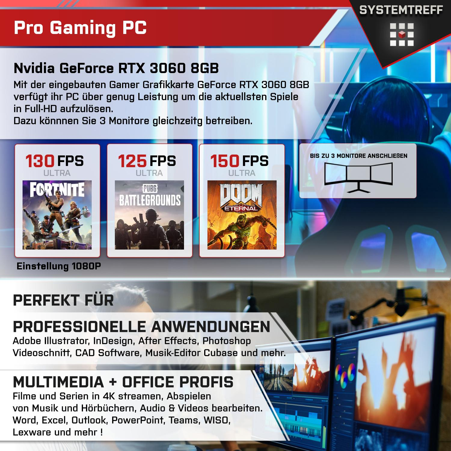 SYSTEMTREFF Gaming AMD Ryzen GeForce PC NVIDIA GB 5 3060 mit Windows 5 16 Prozessor, 512 RAM, AMD 11 Gaming GB 7600X, RTX™ Pro, Ryzen™ mSSD
