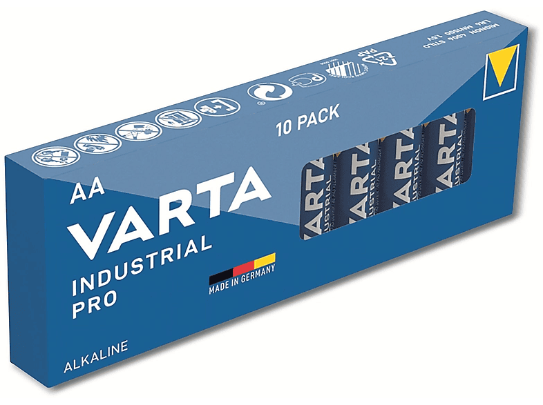 VARTA Batterie Alkaline, Mignon, AA, LR06, 1.5V, Industrial Pro, 10 Stück Alkaline Batterie