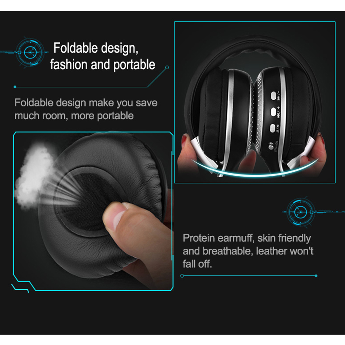 BYTELIKE Headset drahtloses Steckkarte Bluetooth-Headset Handy-Headset, Over-ear Computer schwarz Kopfhörer