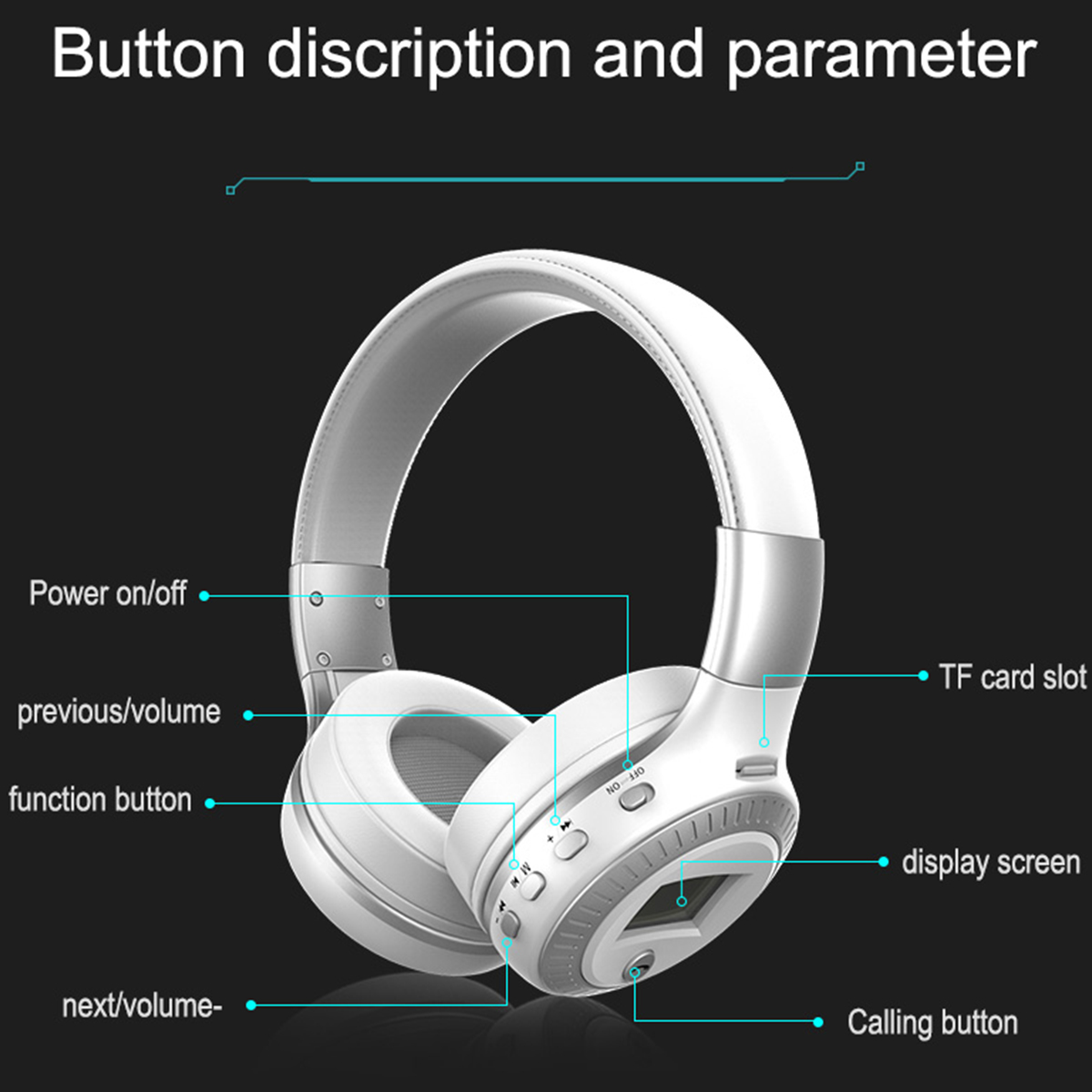 BYTELIKE Headset drahtloses Bluetooth-Headset Steckkarte Over-ear Handy-Headset, Computer grau Kopfhörer
