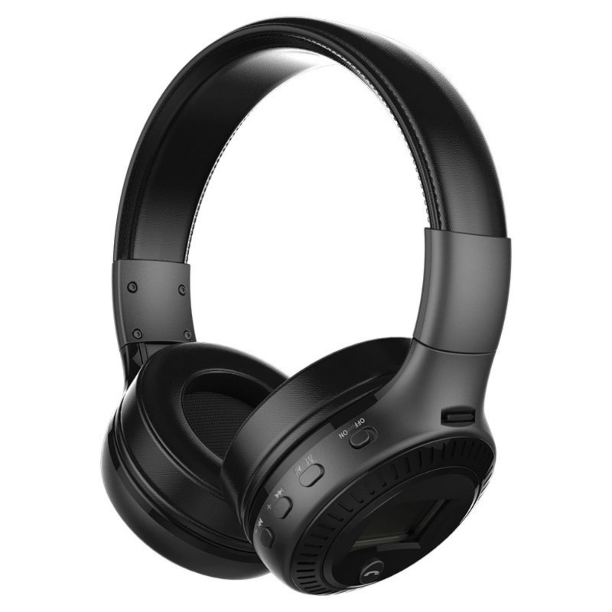 Schwarze Kopfhörer mit Bedienelementen am Ohrmuschel. Die Kopfhörer sind Over-Ear.