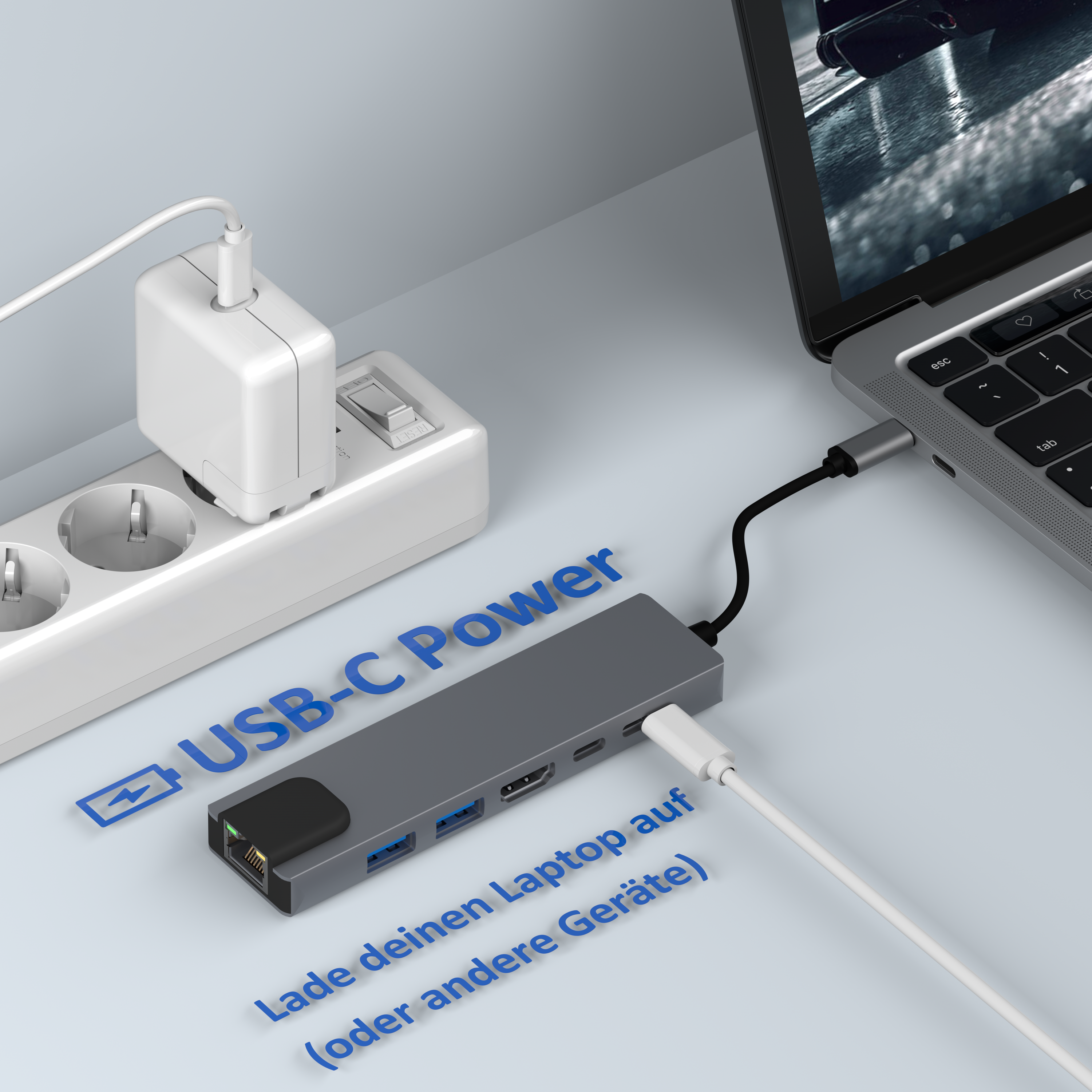 Ethernet, Space HDMI ROLIO Hub, 4K USB-C Grau