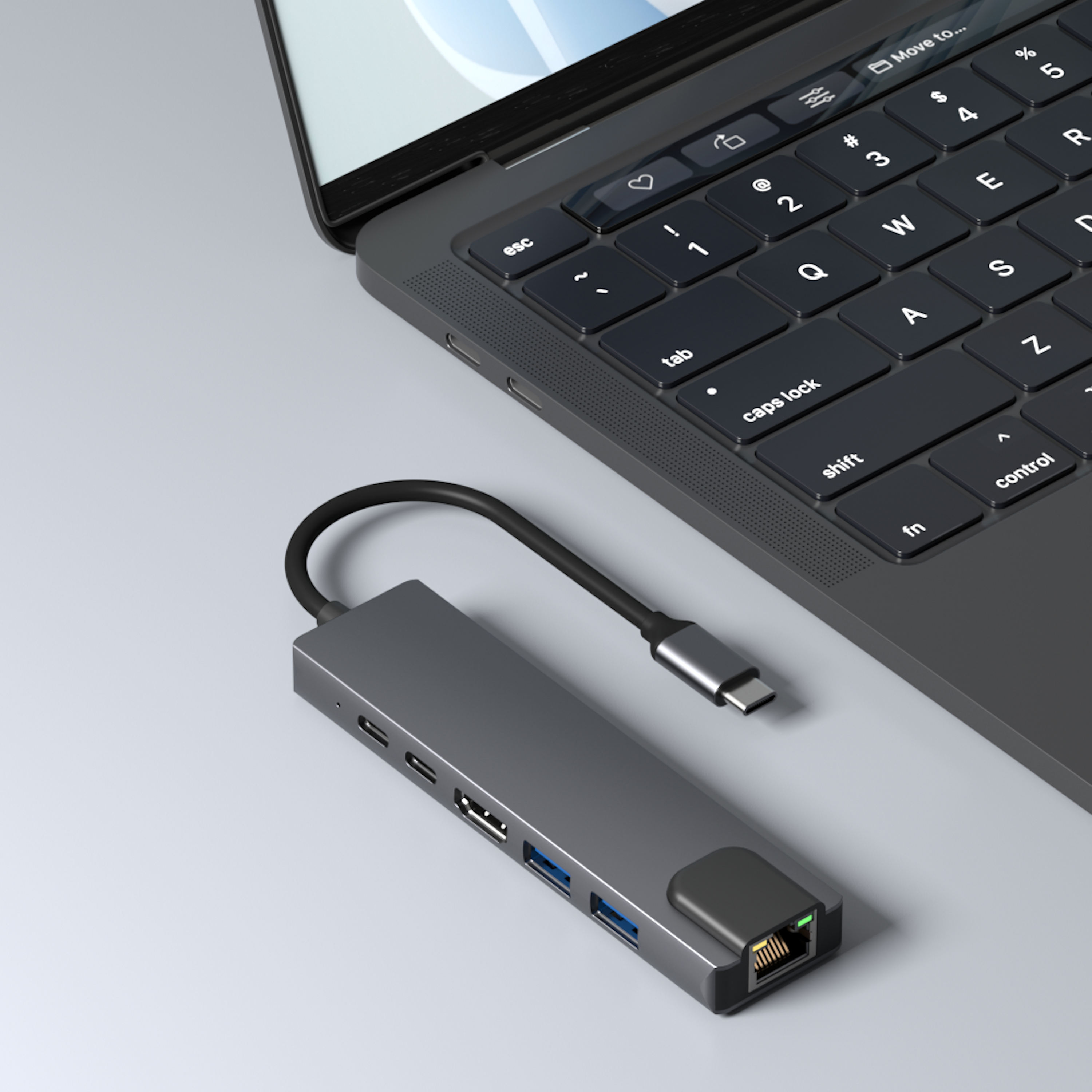 Ethernet, Space HDMI ROLIO Hub, 4K USB-C Grau