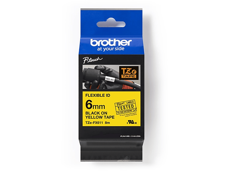 BROTHER Brother TZe FX611 - (0,6 verfügbar cm P-Touch Nicht Schwarz Rolle(n) Rolle 8 Schriftband für x - - - Flexitape Gelb auf - 1 m)