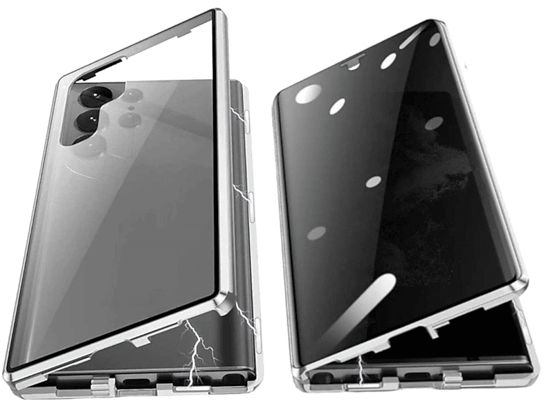 WIGENTO 360 Grad Magnet PRIVACY Glas Schutz, Full Cover, Samsung, Galaxy S23 Ultra 5G, Silber