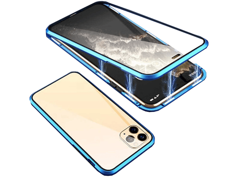 WIGENTO Beidseitiger / Grad Metall Aluminium Blau Hülle, Full Transparent 15 Max, Cover, Pro Glas Apple, 360 iPhone Magnet