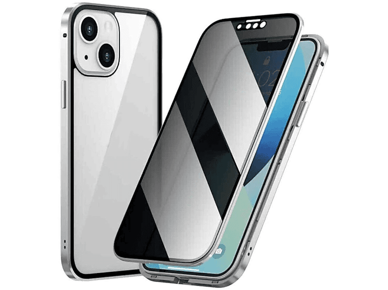 WIGENTO Beidseitiger 360 Grad Magnet Transparent Mirror / iPhone / Hülle, Silber Glas 15 Cover, Full Apple, Privacy Pro