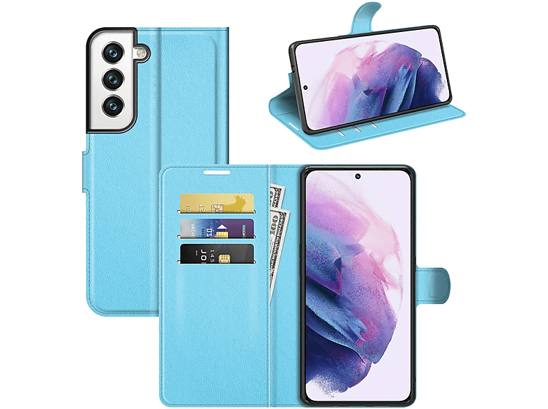 WIGENTO Book Wallet Kreditkarten Galaxy Blau S22 & Bookcover, Geld Plus, Tasche mit Fach, Samsung