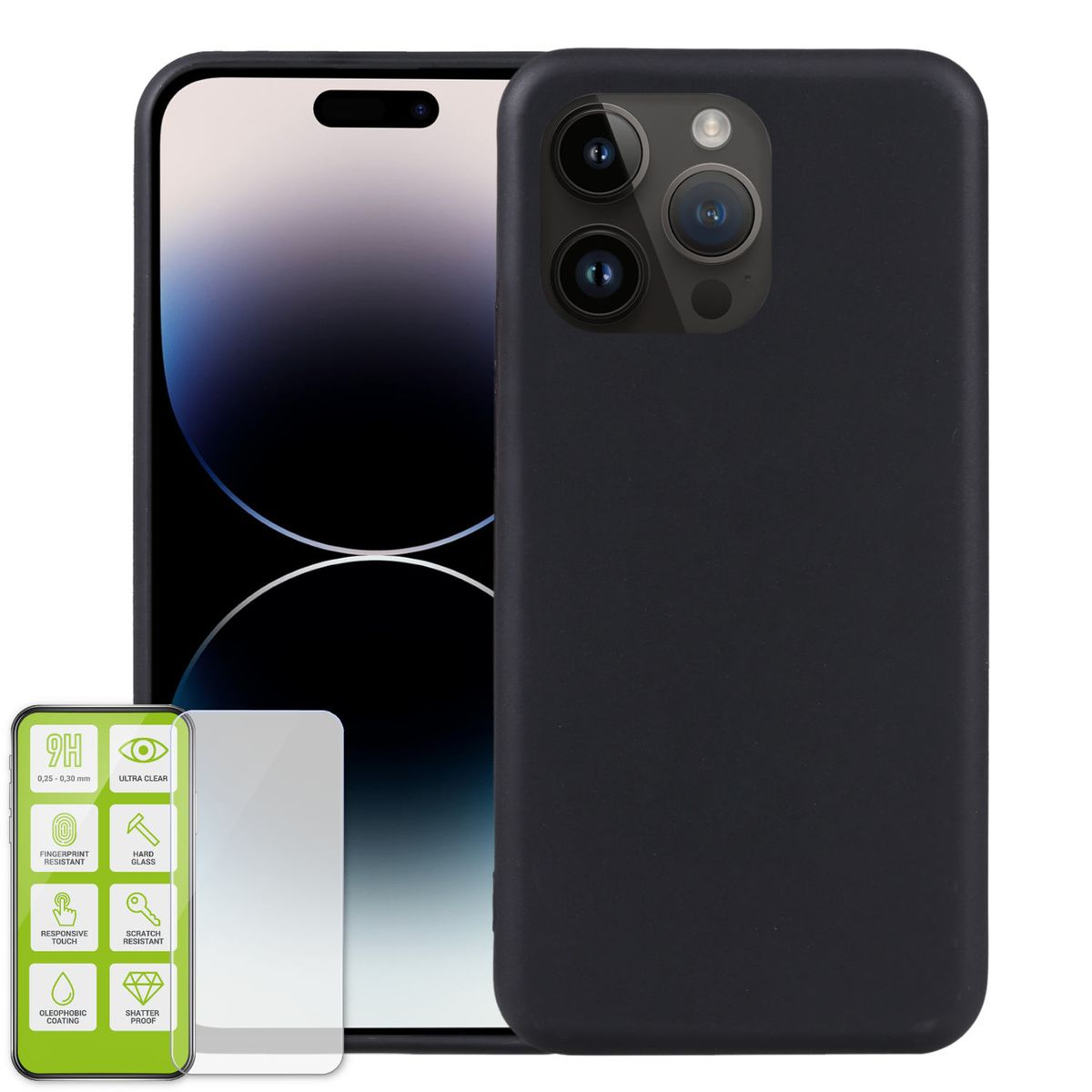 WIGENTO Produktset iPhone H9 Folie, Panzer Backcover, + Hülle TPU dünn Apple, Hartglas Schwarz 15, Schutz