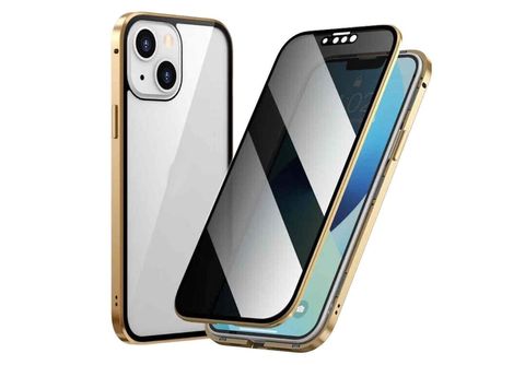 WIGENTO Beidseitiger 360 Grad Magnet / Glas Privacy Mirror Hülle, Full  Cover, Apple, iPhone 15, Gold / Transparent