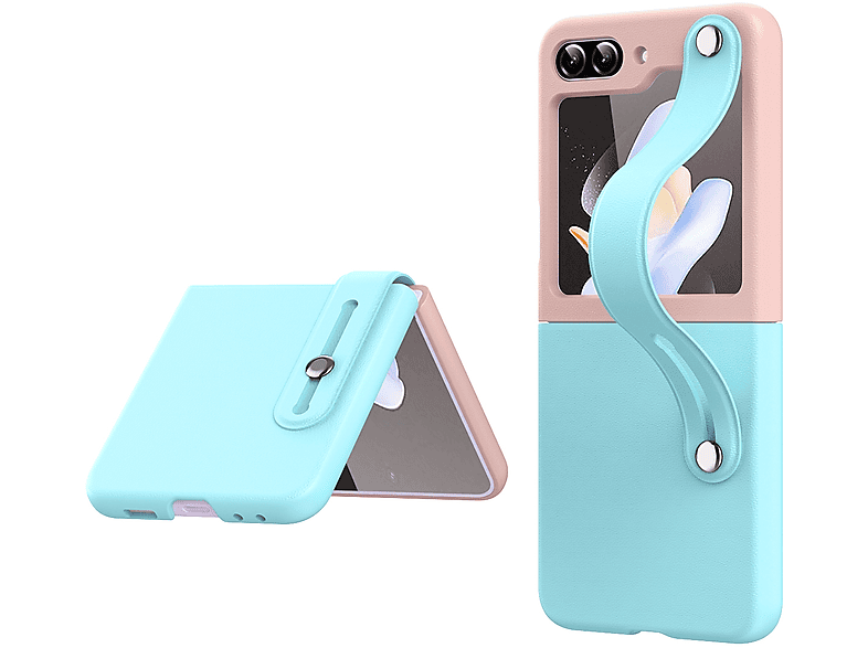 WIGENTO Robustes Kunststoff Handy Case zweifarbig, Backcover, Samsung, Galaxy Z Flip5, Blau / Rosa