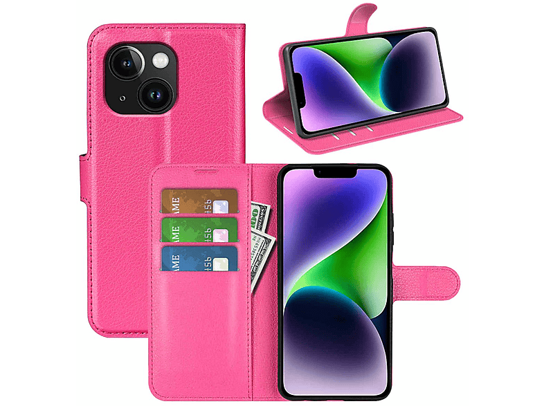 Apple, iPhone Tasche Wallet Book Geld Kreditkarten Pink & Bookcover, mit WIGENTO Fach, 15,