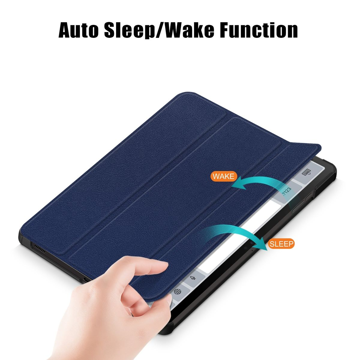 & 3folt für Sleep Full Wake / Cover Samsung WIGENTO Smart Kunststoff Dunkelblau UP Silikon aufstellbar Tablethülle Kunstleder, / Cover