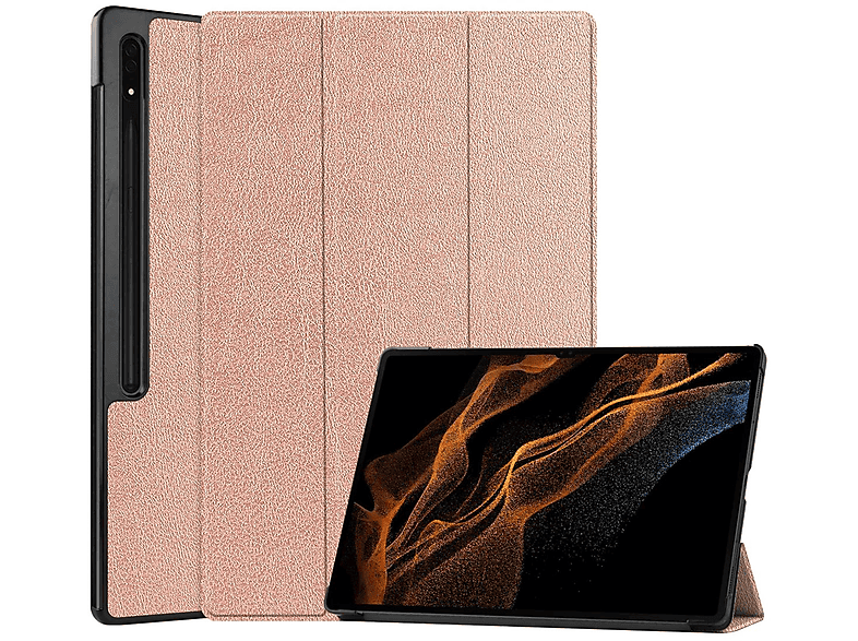 WIGENTO 3folt Cover Gold / Full aufstellbar Samsung für Wake Sleep Smart Cover / Silikon & Rose Kunstleder, UP Kunststoff Tablethülle