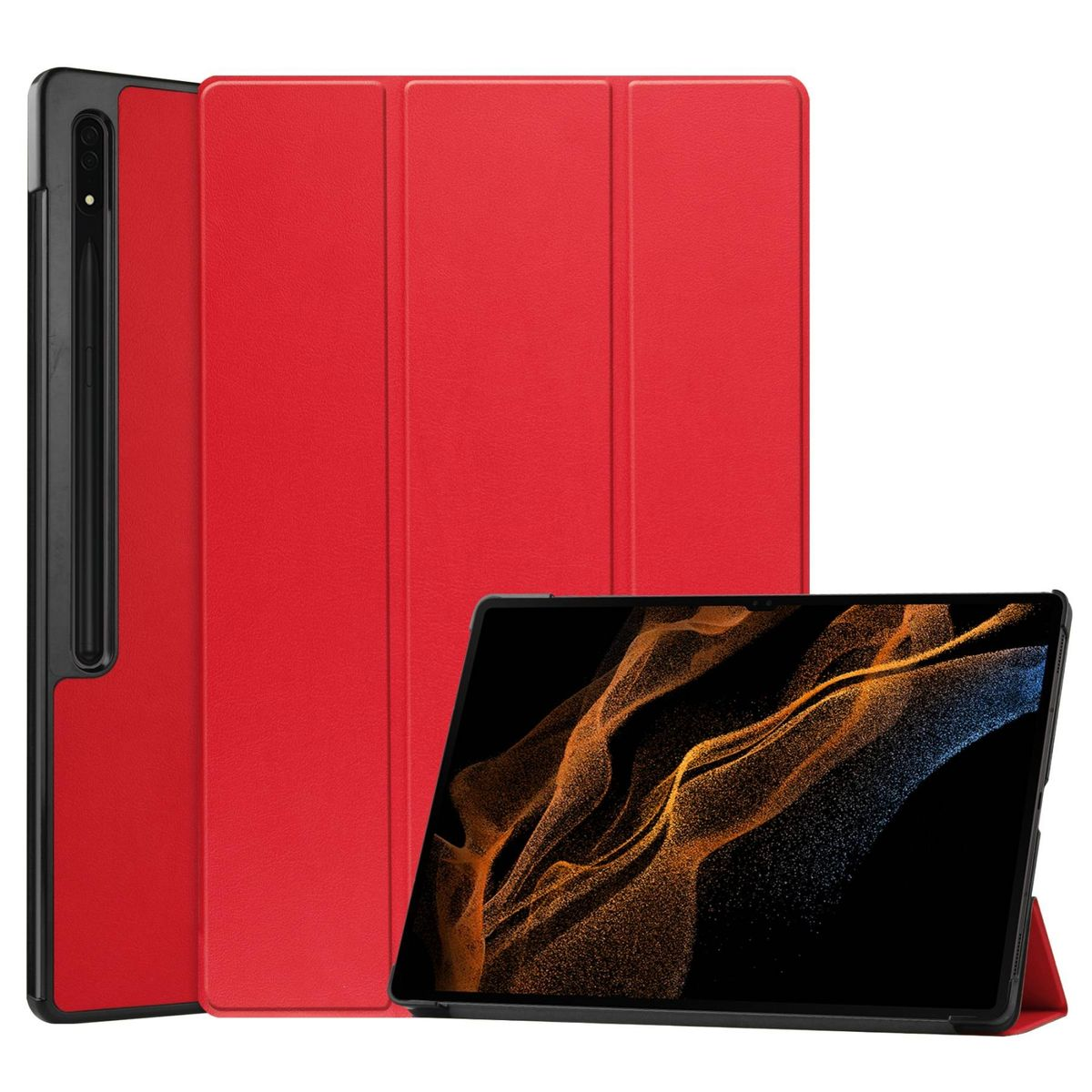/ für Cover Tablethülle aufstellbar Full Rot Silikon Sleep Kunstleder, Samsung Wake WIGENTO / Smart Cover 3folt Kunststoff & UP