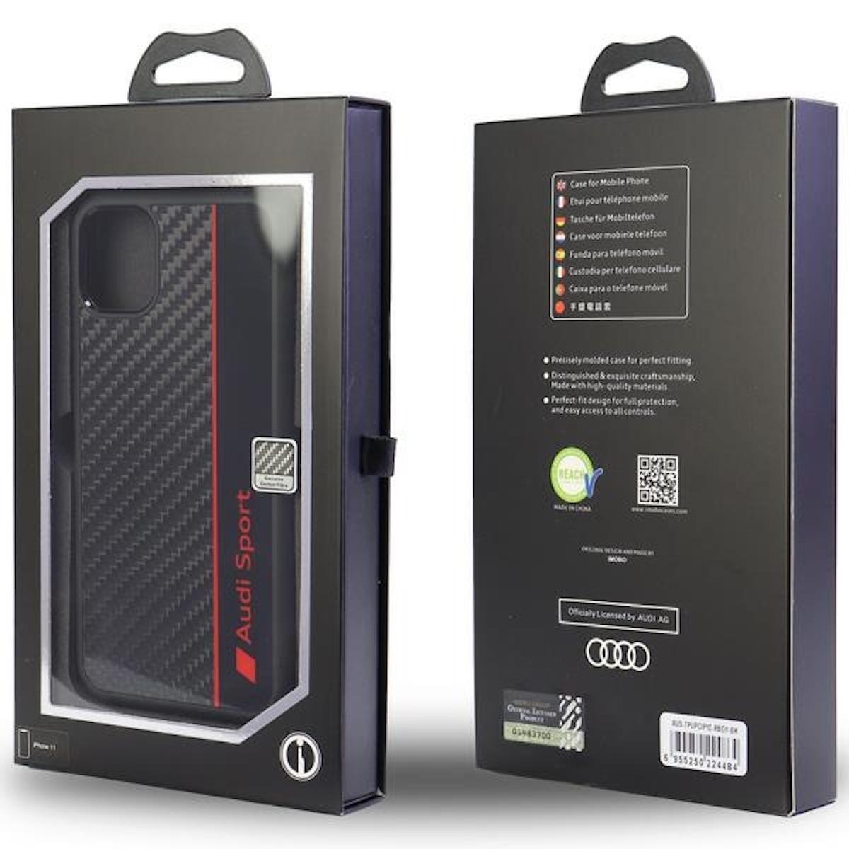 12 Schwarz Carbon Faserstreifen iPhone Pro, Tasche Hülle, Backcover, 12 Apple, / AUDI