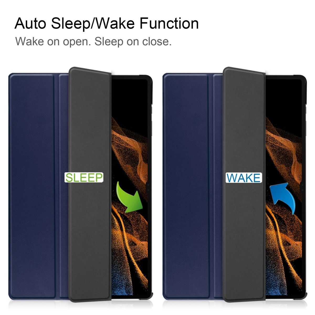 & Samsung / für Sleep Tablethülle 3folt aufstellbar Wake Cover WIGENTO Kunstleder, Full Dunkelblau Kunststoff Silikon UP / Smart Cover