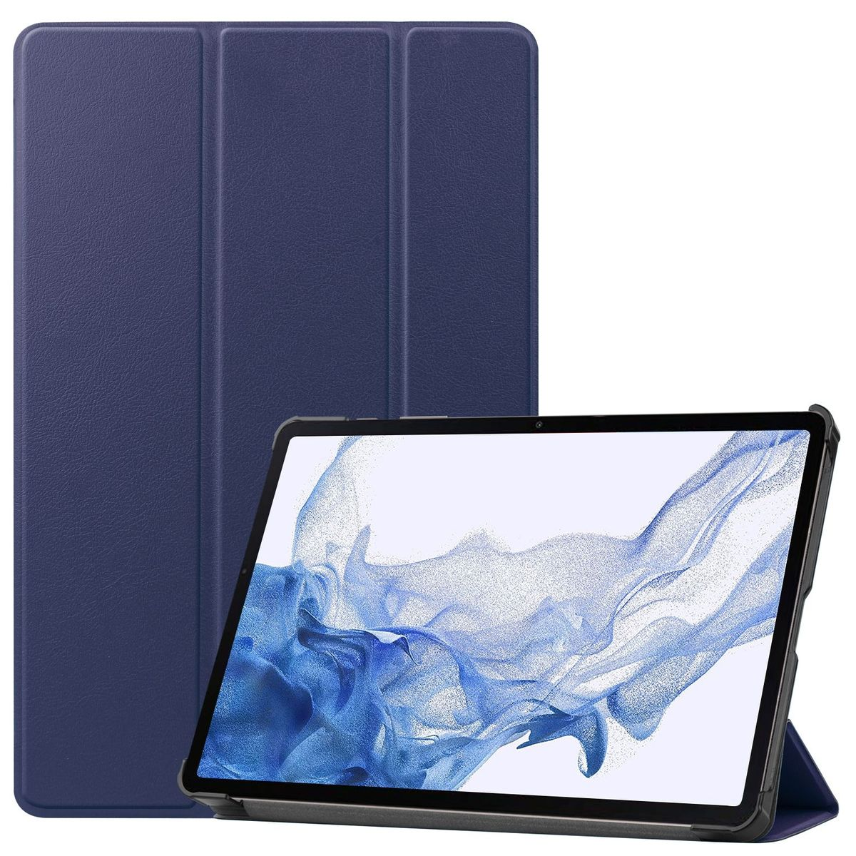 WIGENTO 3folt Wake UP & Tablethülle aufstellbar Smart Cover für Samsung / Dunkelblau Full Sleep Kunstleder, Kunststoff Cover Silikon 