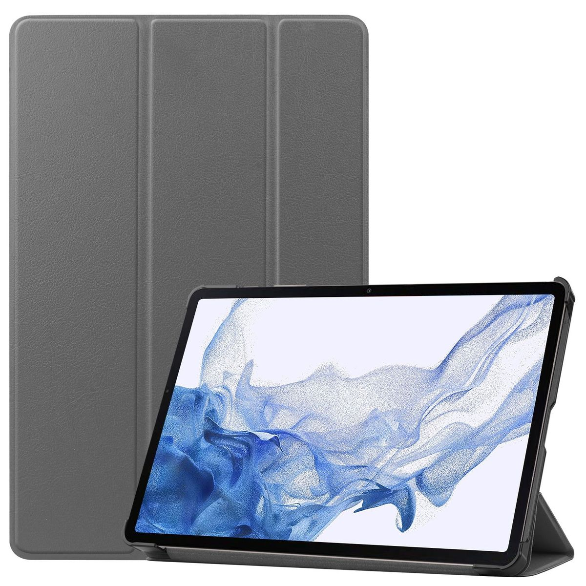Kunststoff Cover Kunstleder, Sleep / Smart Full Samsung aufstellbar Tablethülle & 3folt Cover Silikon UP für WIGENTO / Wake Grau