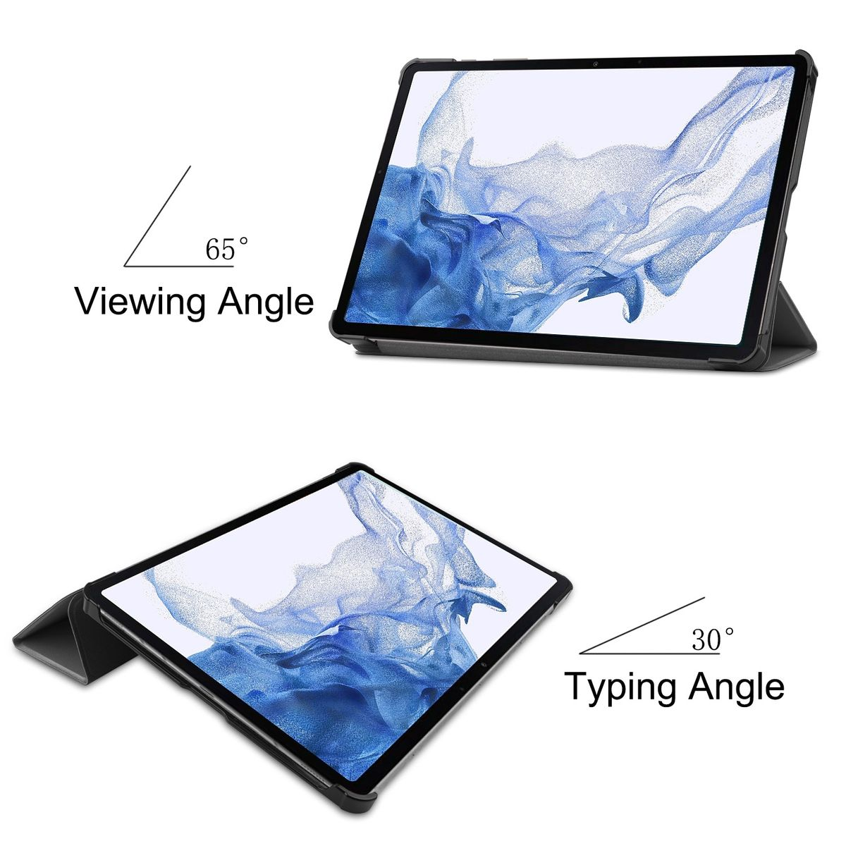 aufstellbar UP Kunststoff Tablethülle 3folt Silikon Cover Kunstleder, Samsung Wake Grau Cover für / Full WIGENTO Smart Sleep / &