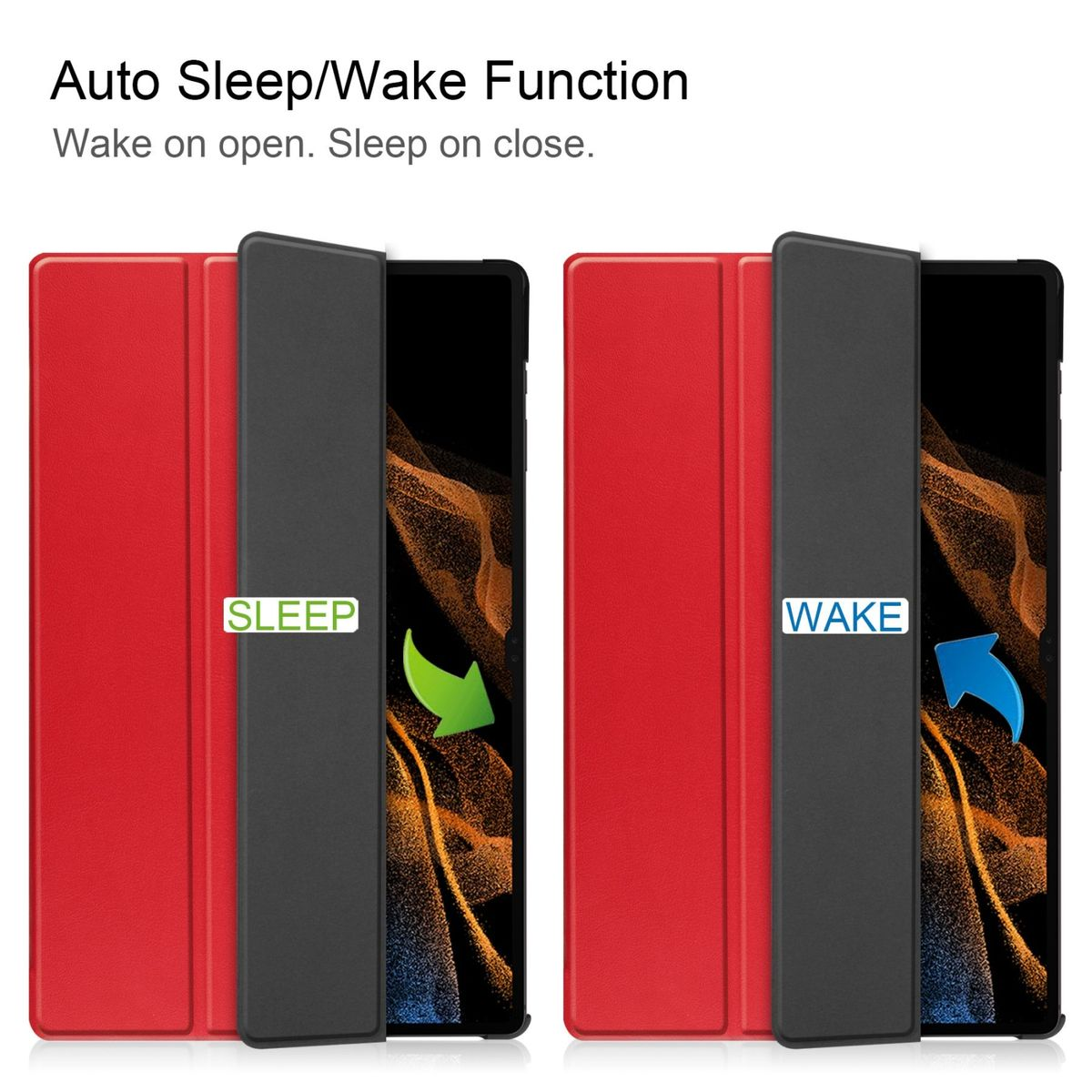 Full Rot & Samsung Cover WIGENTO / Kunstleder, Wake / Tablethülle Cover Smart Silikon Sleep UP für aufstellbar Kunststoff 3folt